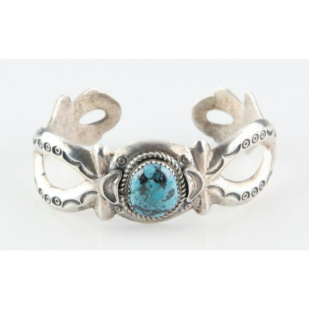Vtg Sterling Silver Gilbert Tom Navajo Turquoise Cuff Bracelet Unique Piece!